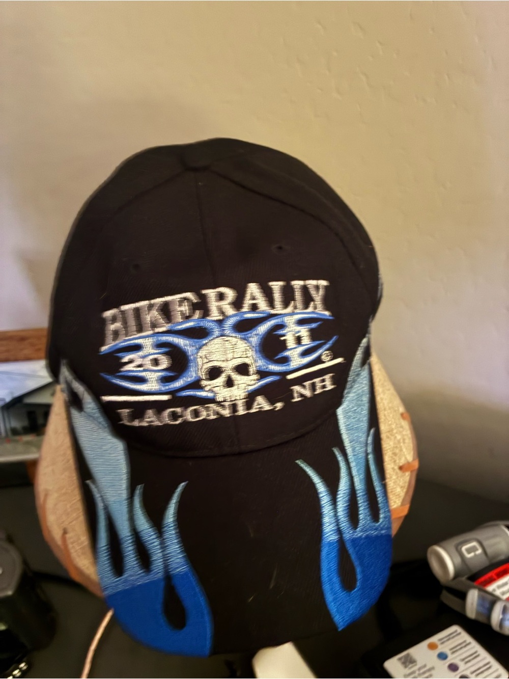 Bike Rally Laconia NH Black & Blue Flame Baseball Cap